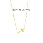 S925 Sterling Silver Plated 14K Gold Single Layer Cross Single Diamond Pendant Necklace Women's Light Luxury All-match Elegant Clavicle Chain Ouni Na