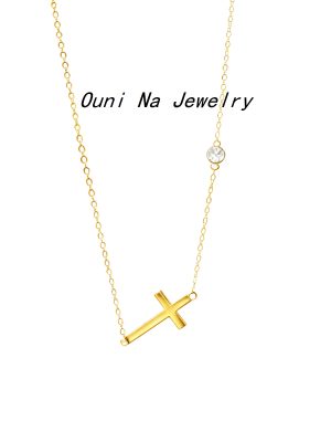 S925 Sterling Silver Plated 14K Gold Single Layer Cross Single Diamond Pendant Necklace Women's Light Luxury All-match Elegant Clavicle Chain Ouni Na
