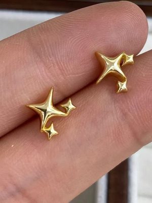 S925 Sterling Silver Plated 18K Gold Four Mans Star Earrings Simple Compact Mini Personality High-grade Design Ins Earrings