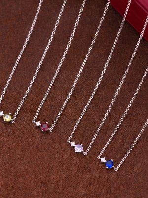 S925 Sterling Silver 12 Birthstone Zircon Necklace Women's Simple Inlaid Colorful Zircon Fashionable All-match Clavicle Chain