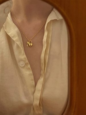 S925 Sterling Silver Plated 14K Gold Design Love Lock Key Necklace Women Ins Simple Collarbone Chain Ouni Na