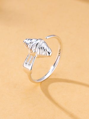 S925 sterling silver French horn bag ring female Korean design fashion all-match hip hop open ring