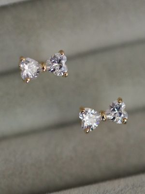 Japanese and Korean S925 Sterling Silver Plated 14K Gold Earrings Women's Small Diamond Bow Style Elegant All-match Mini Earrings with Diamond Ouni Na