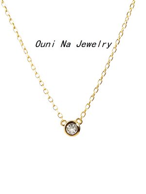S925 Sterling Silver Plated 14K Gold Single Diamond Necklace Women's Bubble Diamond Clavicle Chain Japanese Style Simple Ins Style Advanced Pendant Ouni Na
