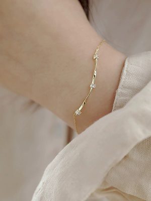 Mobius S925 Sterling Silver 14K Gold Plated Bracelet Women's Japanese Style Light Luxury Design Diamond Set Simple Bracelet Ouni Na
