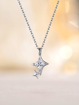 S925 Sterling Silver Four Mans Star Necklace Women's Korean Style Light Luxury Aesthetic Clavicle Chain Design Commuting All-match Jewelry