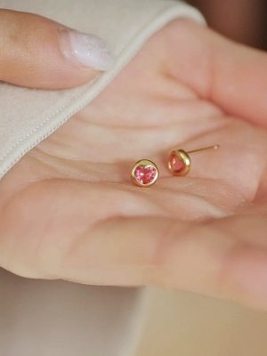 S925 Sterling Silver Plated 14K Gold Love Diamond Pink Earrings Women's Japanese and Korean Design All-match Simple Earrings Ouni Na