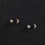 925 Pure Plated 18K Venus Moon Earrings Asymmetric Mini Cute Ear Holes Simple Ear Nails