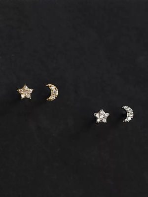 925 Pure Plated 18K Venus Moon Earrings Asymmetric Mini Cute Ear Holes Simple Ear Nails
