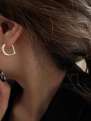 S925 Sterling Silver Plated 14K Gold Premium Letter D Earrings Ear Buckle Design Light Luxury Earrings Female Ouni Na