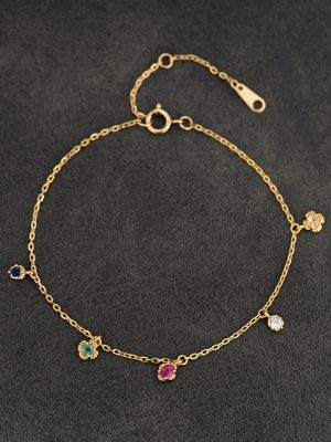 S925 Sterling Silver Plated 18K Gold Inlaid Colored Diamond Bracelet Women's Japanese Style Retro Exquisite Light Luxury Simple New Silver Bracelet