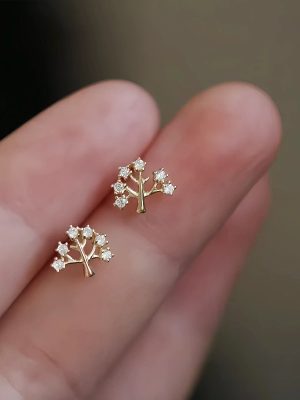 S925 Sterling Silver Plated 14K Gold Tree of Life Earrings Women's Diamond Design High-grade All-match Elegant Earrings