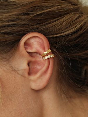 S925 Silver Plated 14K Gold Honeycomb Design Ear Clip Simple Ear Holes Cold Style Exquisite Ins Asymmetric Earrings