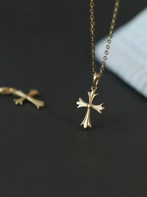 925 Sterling Silver Plated 18K Gold Cross Pendant Necklace Women's High-grade Simple Exquisite Fashionable Classic Design Clavicle Chain