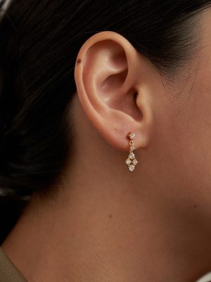 S925 Sterling Silver Plated 18k Gold French Retro Lace Pattern Shine Zircon Delicate Earrings HME
