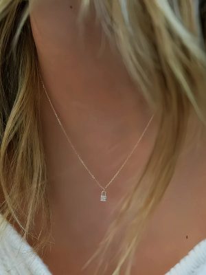 S925 Sterling Silver Plated 14K Gold Full Diamond Lock Necklace Women's Design High Fashion Clavicle Chain Stacked Wear