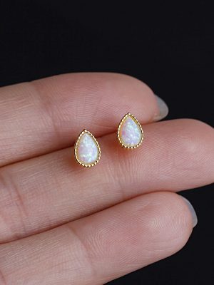 S925 Sterling Silver Plated 14K Gold Earrings Women's Simple Elegant All-match High-grade Opal Aubo Earrings HME