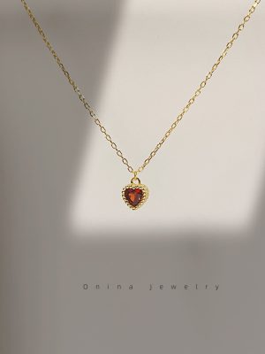 S925 Silver Plated 14K Gin Red Diamond Love Necklace Women's Miniscuit Versatile Fashionable Clavicle Chain Ouni Na