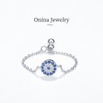 S925 Sterling Silver Plated 14 Gold Micro-inlaid Round Diamond Blue Eye Ring Fashion Creative All-match Commuter Style Silver Ouni Na