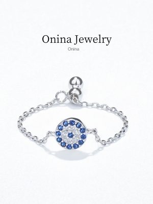 S925 Sterling Silver Plated 14 Gold Micro-inlaid Round Diamond Blue Eye Ring Fashion Creative All-match Commuter Style Silver Ouni Na