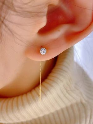 Onina S925 Sterling Silver Plated 14k Gold Ear Line Women's Elegant New Elegant Shiny Zircon All-Match Tassel Earrings Ouni Na
