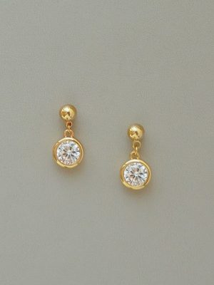 Japanese and Korean S925 Sterling Silver Plated 14K Gold Light Luxury High-grade Flash Diamond Earrings Women's Delicate Ear Hangers Round All-match Earrings Ouni Na