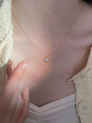Japanese S925 Sterling Silver Plated 14K Gold Devil's Eye Circle Pendant Necklace Women's Design Thin Clavicle Chain Ouni Na