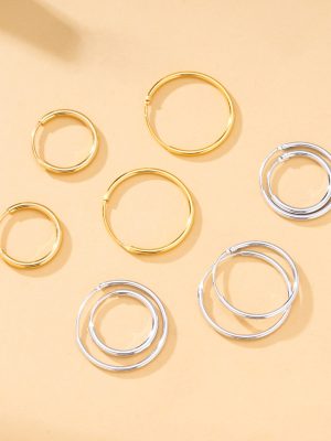 INS personality round 925 sterling silver light luxury circle earrings new simple smooth plain ring tide ear buckle earrings