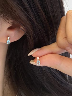 Mermaid Tears ~ French Flash Drop Earrings Female S925 Sterling Silver Plated 18K Gold Autumn and Winter Simple Joker Light Luxury Earrings