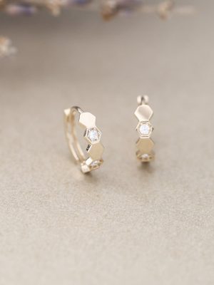 S925 Sterling Silver Plated 18K Gold Honeycomb Zirconium Earrings Light Luxury Honeycomb Design Commuter All-match Earrings Earrings HME