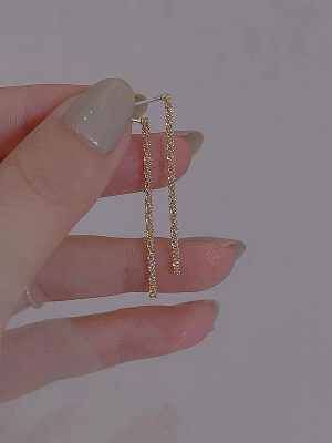 S925 Sterling Silver Plated 14K Gold Sparkling Minimalist Fairy Tassel Ear Line Women's Japanese All-match High-end Earrings Ouni Na