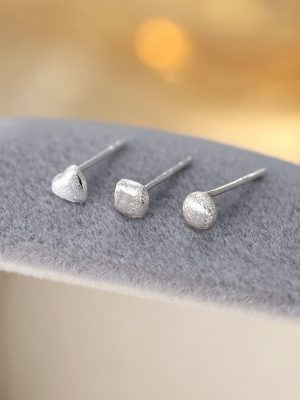 S925 sterling silver brushed matte love geometric ball square earrings women's simple Korean temperament high-end earrings