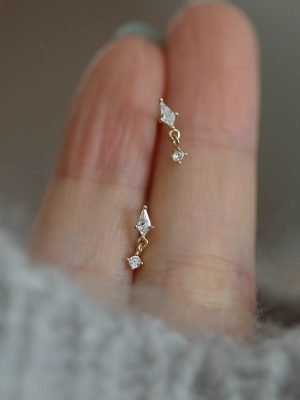 S925 Sterling Silver Plated 14K Gold Diamond Zircon Earrings Women's Simple All-match Light Luxury Tassel Earrings Commuter Earrings Ouni Na