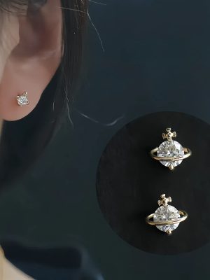 S925 Sterling Silver Plated 14K Gold Small Universe Single Diamond Exquisite Earrings for Women Design Simple Mini All-match Earrings