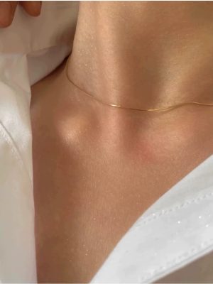 Simple Snake Bone Chain Bare Chain 925 Sterling Silver Plated 18K Gold Very Fine Cold Style Clavicle Chain High-grade All-match Women