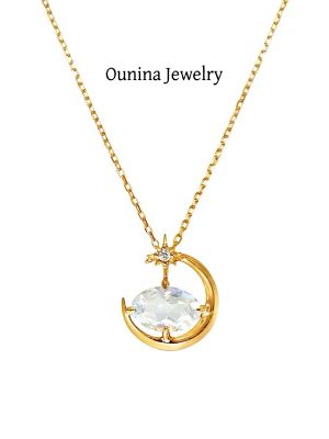 S925 Sterling Silver Plated 14K Gold Moon and Sea Clavicle Chain Women Japanese Design Elegant Versatile Necklace Women Ouni Na
