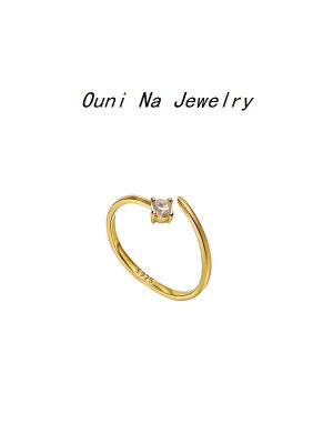 S925 Silver Plated 14K Gold Zircon Tail Ring Women's Exquisite Minimalist Meteor Very Fine Opening Ring Ouni Na