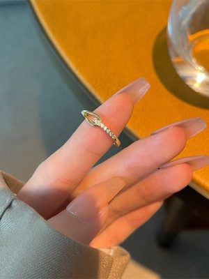S925 sterling silver plated 14K gold cross diamond ring female Japanese and Korean blogger exquisite opening adjustable diet finger ring Ouni Na