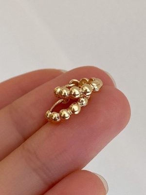 S925 Sterling Silver Plated 18K Classic Plain Ring Gold Beads Small Ear Buckle Elegant Commuter All-match Ins Simple Women