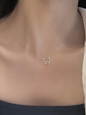 S925 Sterling Silver Plated 14K Gold Butterfly Necklace Women's Diamond High-grade Light Luxury Fashion Design Clavicle Chain