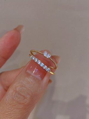 S925 Silver Plated 14K Gold Rai Diamond Love Open Ring Women's Ins Stacked Wear Versatile Fashion Ring Tail Ring
