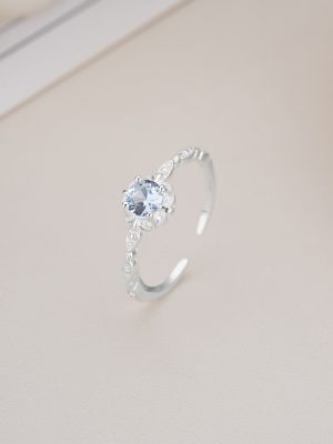 S925 Sterling Silver Fresh Flower Dreamy Light Blue Zircon Ring Women's Ins All-match Light Luxury High-end Open Ring