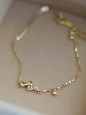 S925 Sterling Silver Plated 14K Double Bow Bracelet Women's Gold Light Luxury Design High Fashion All-match Bracelet