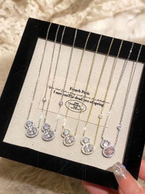 "Flu" S925 Sterling Silver Plated 14K Gold Gourd Shining Zircon Pendant Necklace Women's Light Luxury Clavicle Chain HME
