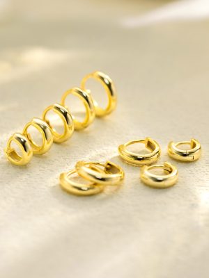 S925 All-Body Sterling Silver All-Match Plain Small Ear Ring Women's Gone Round Wide Simple Stacked Elegant Ring Earrings