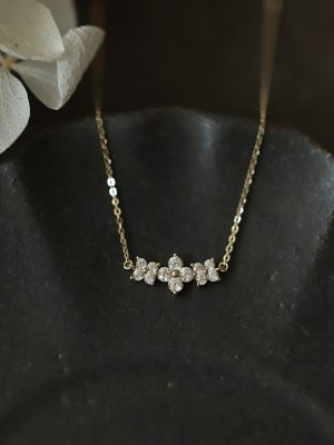 925 Silver Plated 14K Gold Necklace Three Small Diamond Flowers Sterling Silver Pendant Collarbone Chain 2024 Rose Gold