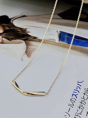 S925 Sterling Silver Plated 14K Gold Small V-shaped Line Design Simple Clavicle Chain Necklace Japanese Style Light Luxury All-match Necklace Chain