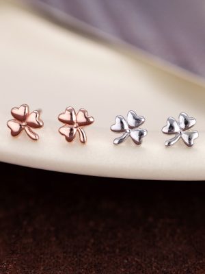 S925 Sterling Silver Clover Earrings Women's Light Luxury Simple Love Leaf Design Mini Small All-match Earrings