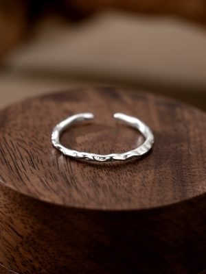 S925 Sterling Silver Fashion Irregular Pleated Texture Open Ring Women's Ins Style Distinctive Exquisite Tin Paper Pattern Ring