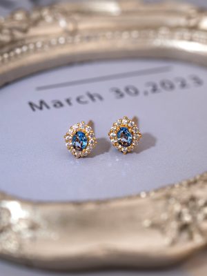 S925 sterling silver flash full diamond blue crystal zircon earrings female super fairy temperament retro light luxury all-match earrings